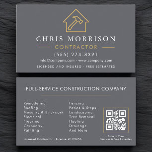 Carte De Visite Code QR gris or Construction de Bâtiments