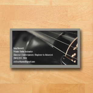 Carte De Visite Code Qr gris Violoniste violon noir