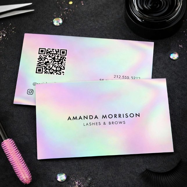 Carte De Visite Code QR Holographique Lash Tech (Créateur téléchargé)