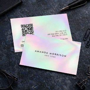 Carte De Visite Code QR holographique Médias Sociaux Minimaliste