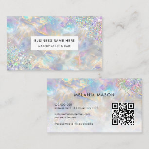 Carte De Visite Code QR holographique paillettes iridescent opale