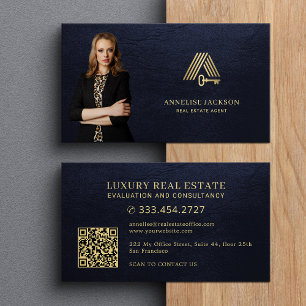 Carte De Visite Code QR immobilier logo photo de clé de maison en