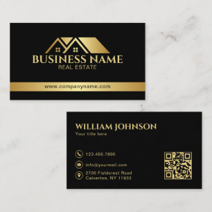 Carte De Visite Code QR Immobilier Maison Or Luxe Noir