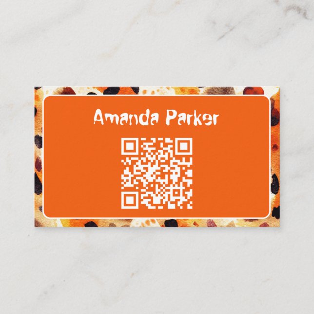 Carte de visite code QR impression animale orange (Devant)
