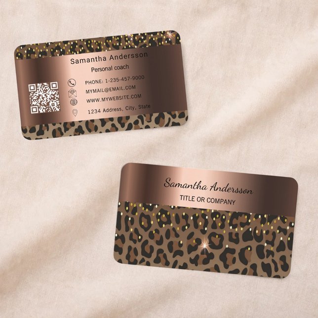 Carte De Visite Code QR impression léopard or luxe (Créateur téléchargé)