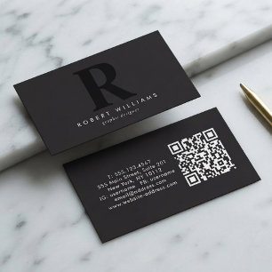 Carte De Visite Code QR initial monogramme noir moderne profession