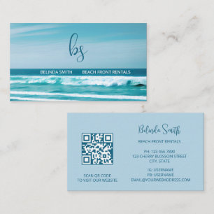 Carte De Visite Code QR Initiales de la vague océanique