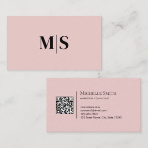 Carte De Visite Code QR Initiales Minimalistes Modernes Noir sur R