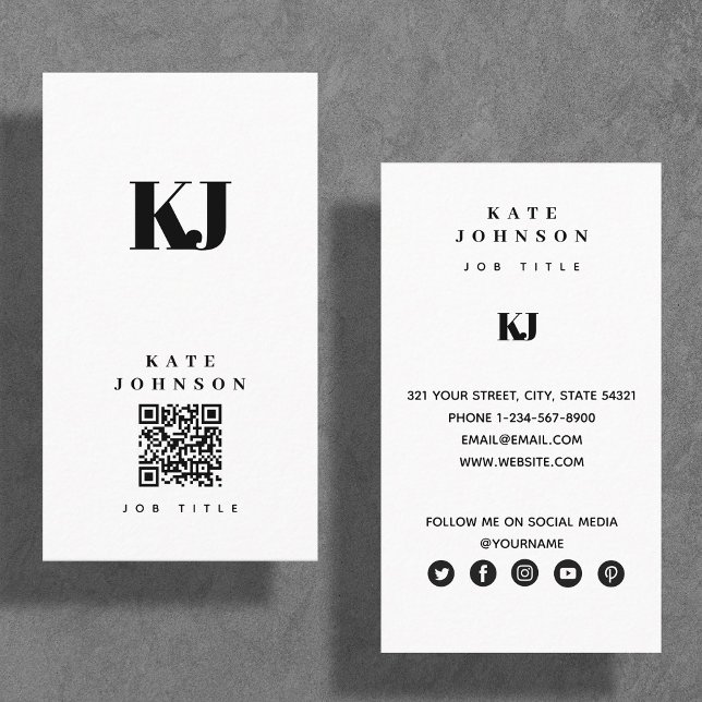 Carte De Visite Code QR initiales monogramme solide moderne  (Créateur téléchargé)