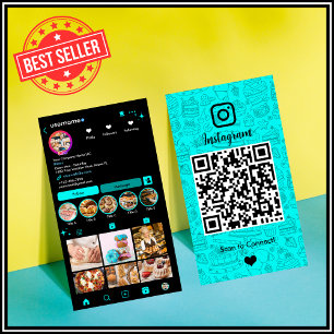 Carte De Visite Code QR Instagram Boulangerie Turquoise Chef