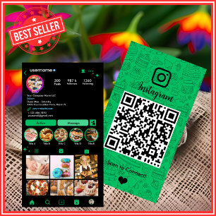 Carte De Visite Code QR Instagram Chef Green Bakery