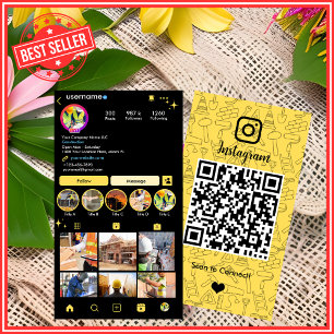 Carte De Visite Code QR Instagram jaune de construction industriel