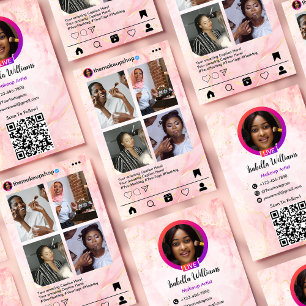 Carte De Visite Code QR Instagram POST Artiste Maquilleuse Marbre 