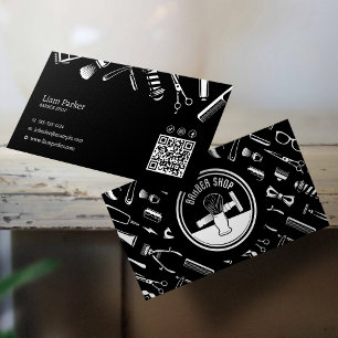 Carte De Visite Code QR Instagram pour coiffeur simple noir et bla