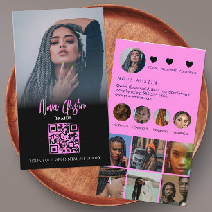 Carte De Visite Code QR Instagram Tressé Cheveux Hot Rose Et Noir