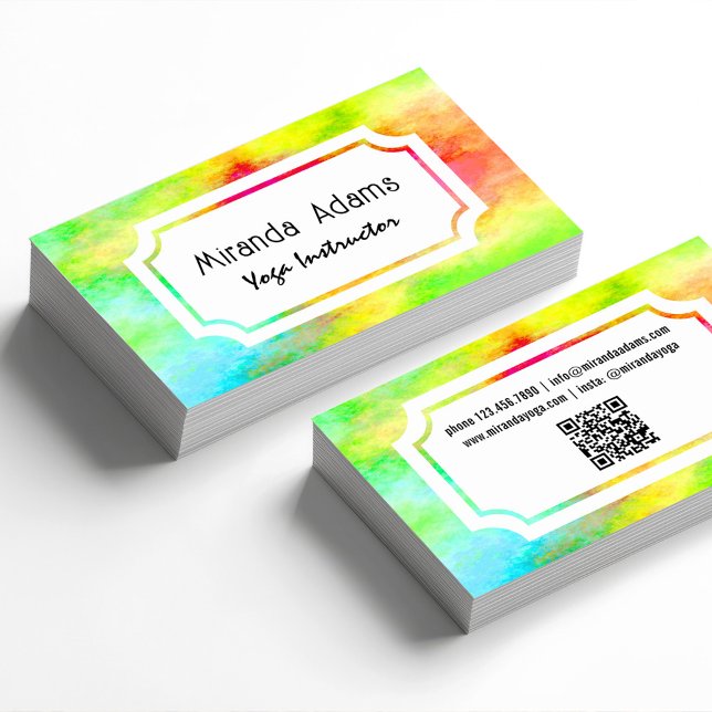 Carte De Visite Code QR Instructrice de Yoga Élégante Moderne Aqua (Créateur téléchargé)