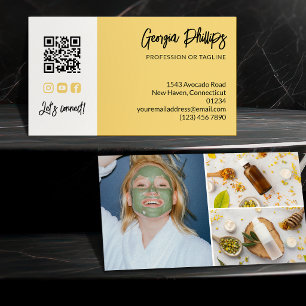 Carte De Visite Code QR jaune doux Collage de 3 photos