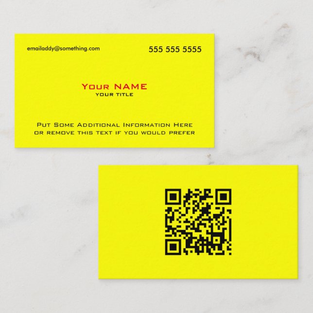 Carte De Visite Code QR jaune moderne (Devant / Derrière)