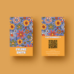 Carte De Visite Code QR jaune rétro Super Floral tendance