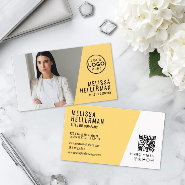 Carte De Visite Code QR Jaune Société Votre Logo (Yellow QR Code Company Your Logo Business Card)