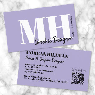 Carte De Visite Code QR Lavande Monogramme Violet