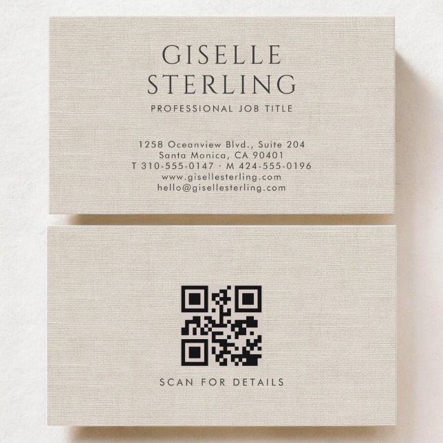 Carte De Visite Code QR Lin Naturel Luxueux (Créateur téléchargé)