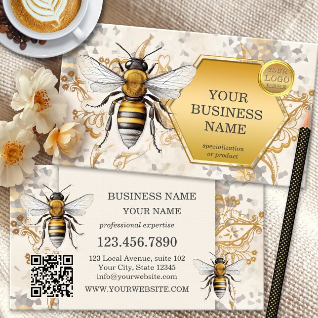 Carte De Visite Code QR Logo Abeille d'Or (Créateur téléchargé)