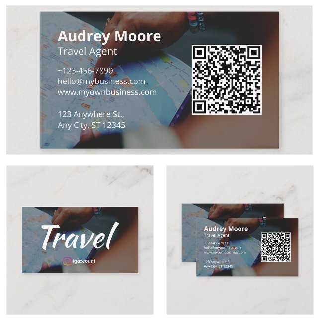 Carte De Visite Code QR Logo Agent de Voyage (Logo QR Code Travel Agent Business Cards
)
