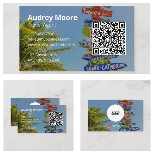 Carte De Visite Code QR Logo Agent De Voyage Minimaliste