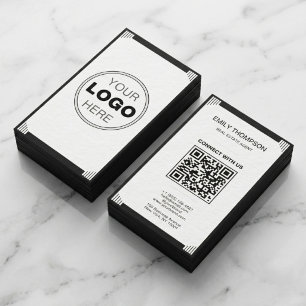Carte De Visite Code QR Logo Art Déco Minimaliste Noir Blanc