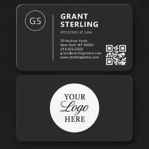 Carte De Visite Code QR Logo Avocat Noir Professionnel