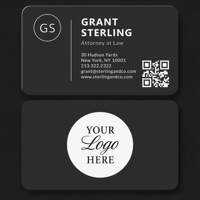 Carte De Visite Code QR Logo Avocat Noir Professionnel (Créateur téléchargé)