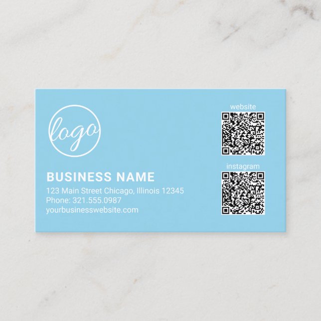 Carte De Visite Code QR Logo Bleu Ciel Professionnel Moderne (Devant)