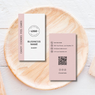 Carte De Visite Code QR Logo Boulangerie Réseaux Sociaux Rose