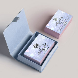 Carte De Visite Code QR Logo Clous de maquillage bleu argent