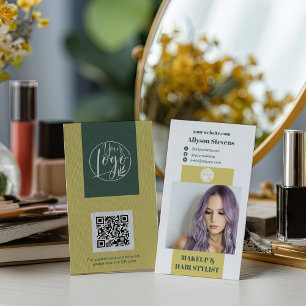 Carte De Visite Code QR Logo Coiffeur Vert Citron Moderne