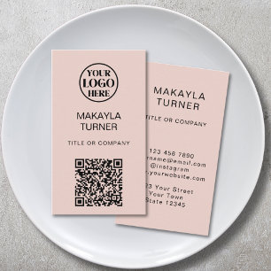 Carte De Visite Code QR Logo Commercial Blush Rose Professionnel