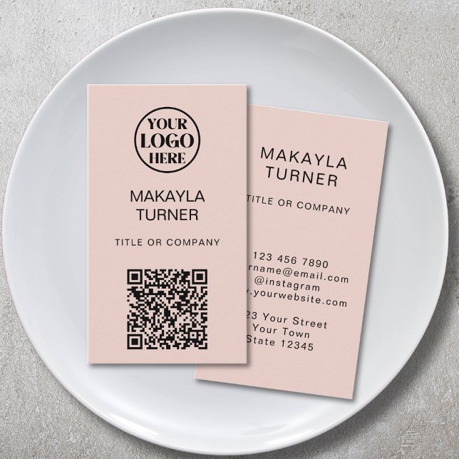 Carte De Visite Code QR Logo Commercial Blush Rose Professionnel (Créateur téléchargé)