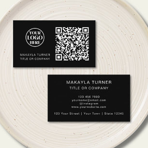 Carte De Visite Code QR Logo Commercial Noir Moderne Professionnel