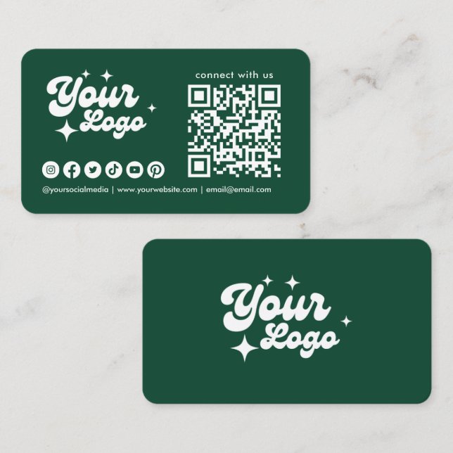 Carte De Visite Code QR Logo Connectez-Vous Avec Nous Vert Émeraud (Devant / Derrière)