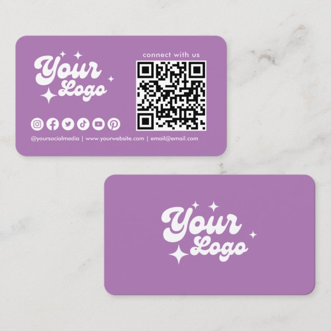 Carte De Visite Code Qr Logo Connectez-Vous Lavande (Devant / Derrière)