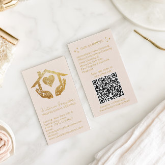 Carte De Visite Code QR Logo de la femme de ménage du service de n