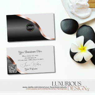 Carte De Visite Code QR Logo Décor Or Rose Foncé Gris Clair Noir O