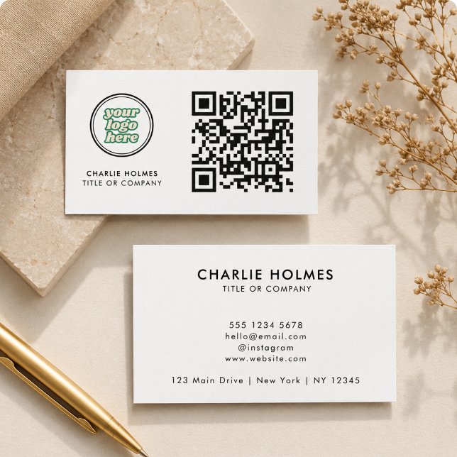 Carte De Visite Code QR Logo d'entreprise | Blanc Moderne Professi (QR Code Business Logo | white Modern Professional Card)