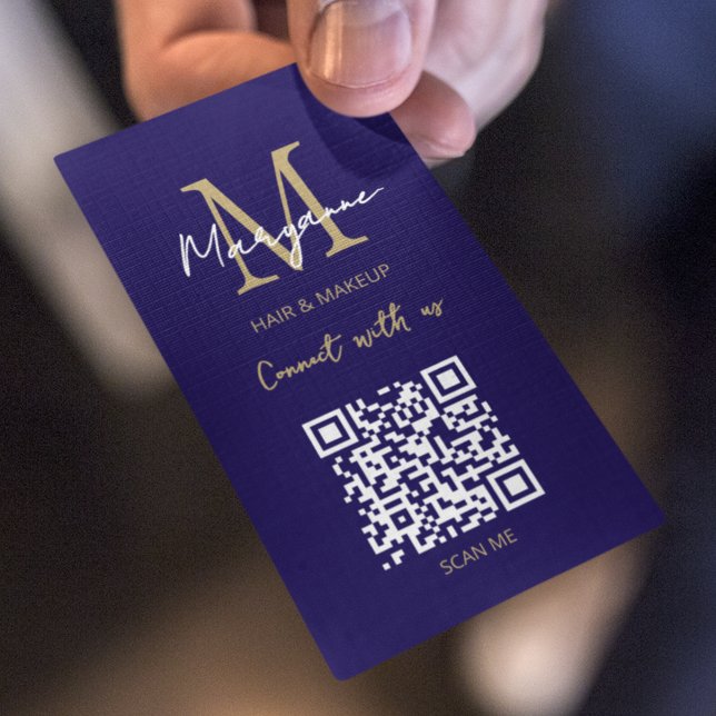 Carte De Visite Code QR Logo d'entreprise bleu foncé (Créateur téléchargé)