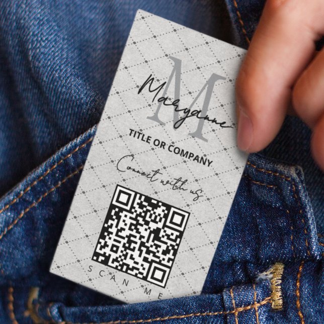 Carte De Visite Code QR Logo d'entreprise Damier Gris (Créateur téléchargé)