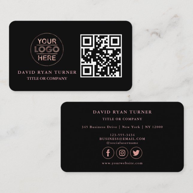Carte De Visite Code QR Logo d'entreprise Gold Black Professional (Devant / Derrière)