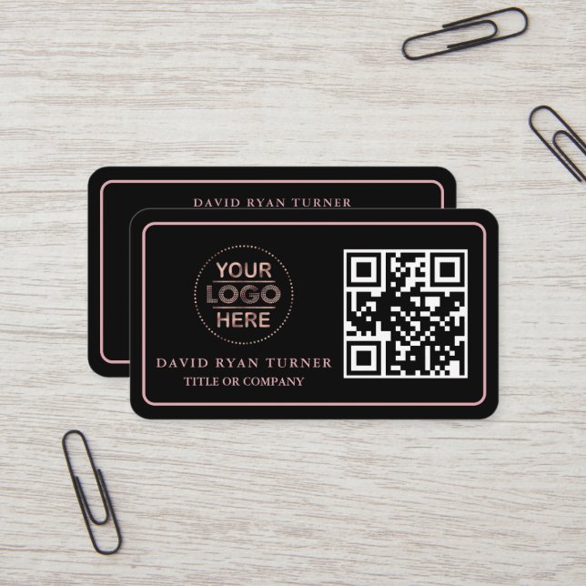 Carte De Visite Code QR Logo d'entreprise Gold Black Professional (Devant/Arrière en situation)