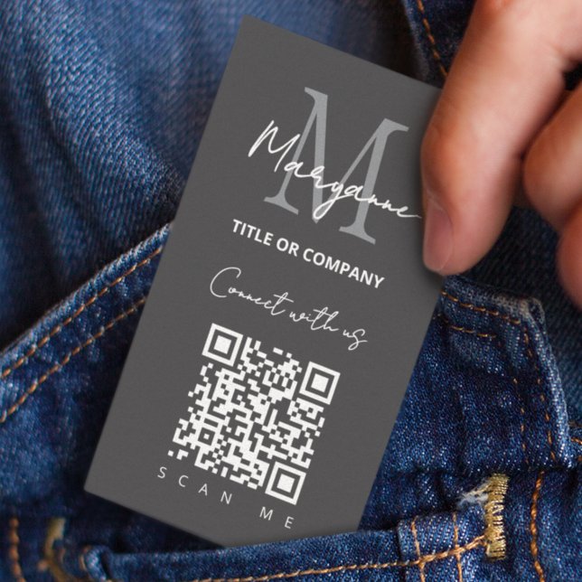 Carte De Visite Code QR Logo d'entreprise gris foncé moderne (Créateur téléchargé)