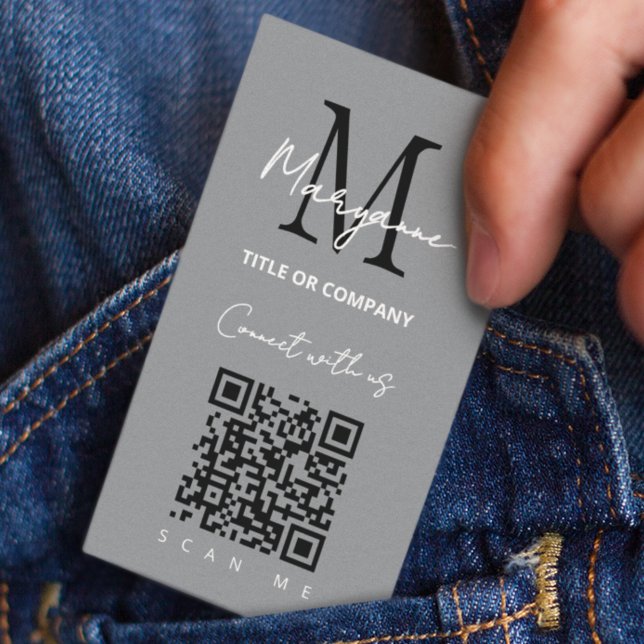 Carte De Visite Code QR Logo d'entreprise gris moderne (Créateur téléchargé)